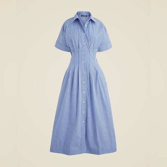J Crew Wren Shirt Dress Size 4 Cotton Poplin Blue Stripe - Picture 2 of 4